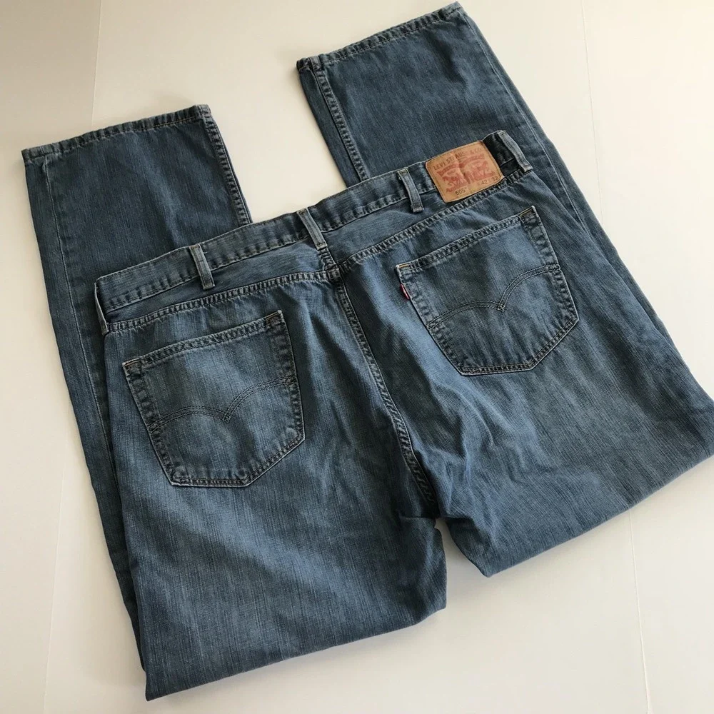 Levi's Mens‎ Jeans Sz 42x32 Medium Wash Solid Blue Jean Style 505 100% Cotton